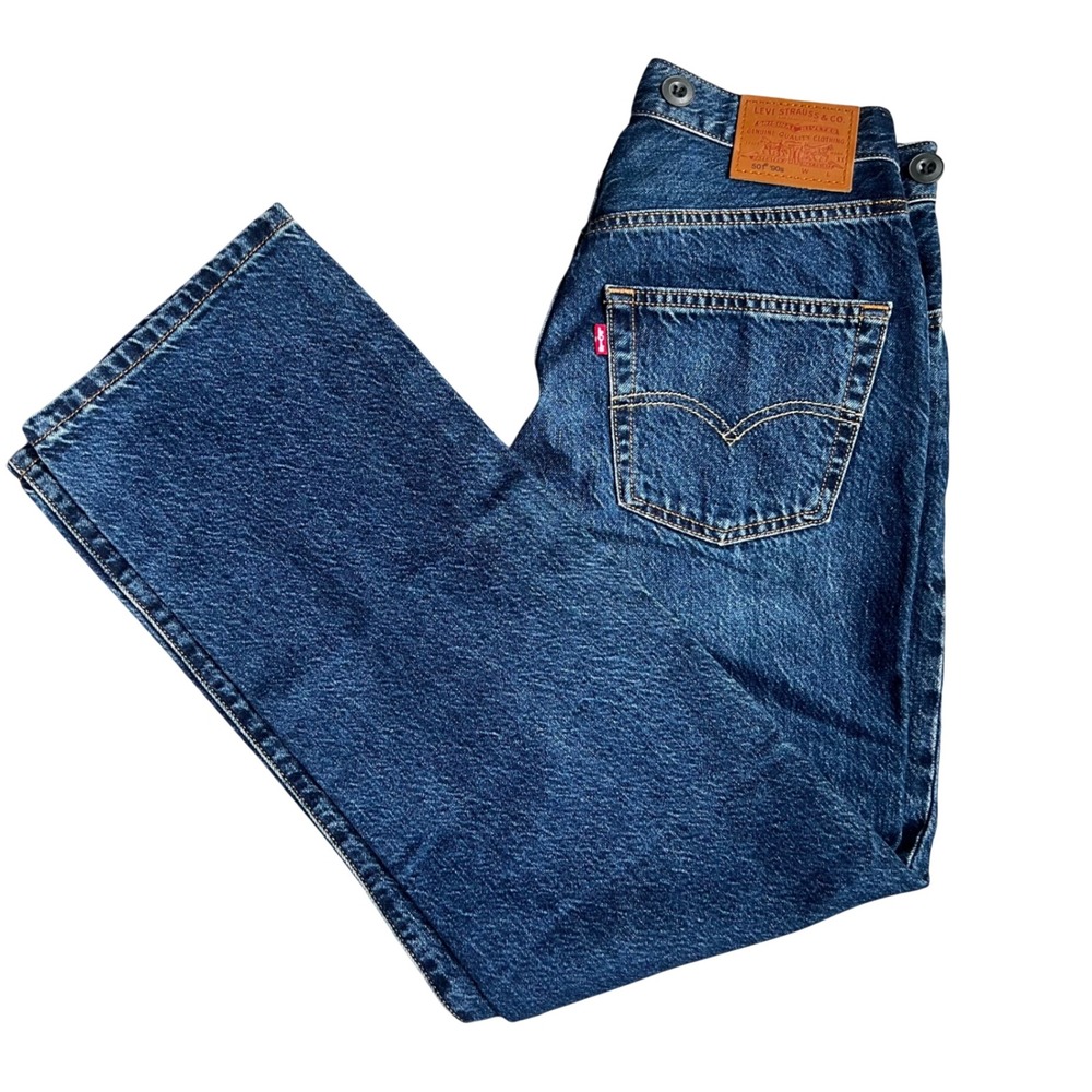 Levis Premium 501 90s Jeans Womens 26 Dark Wash Blue Straight Leg Button Fly